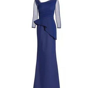 Chiara Boni Gorgeous Rippy Illusion long gown in a Blue Notte color